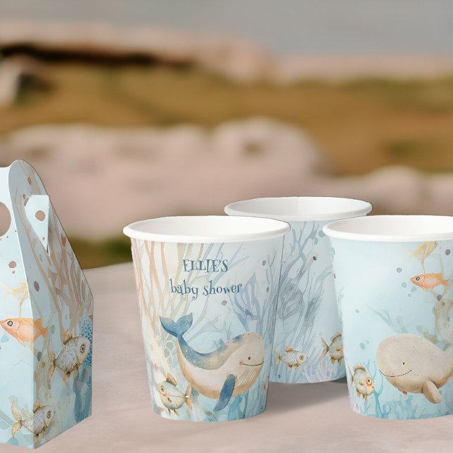 Under the Sea Ocean Whale Baby Shower Paper Cups (Paper cups from the Whale Baby Shower Collection by Darling & May)