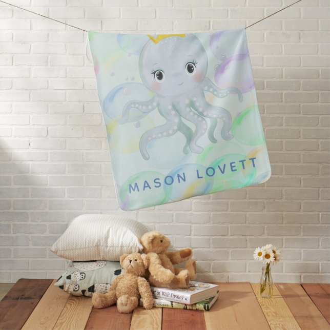 Under the Sea Octopus Baby Boy Custom Baby Blanket (In Situ)