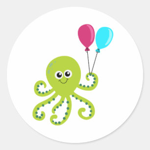 Under the Sea Octopus Birthday Classic Round Sticker