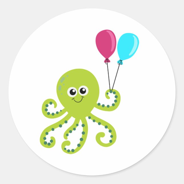 Under the Sea Octopus Birthday Classic Round Sticker (Front)