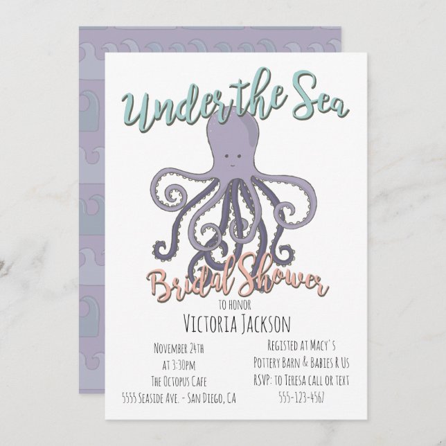 Under the Sea Octopus Bridal Shower Invitation (Front/Back)