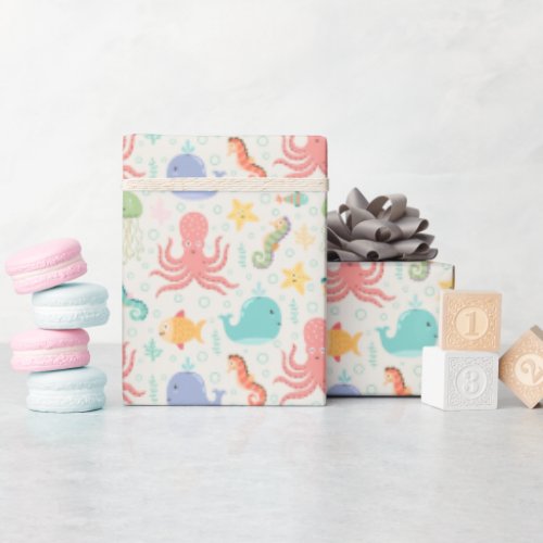 Under the Sea Octopus Sea Horse Whale Starfish Wrapping Paper