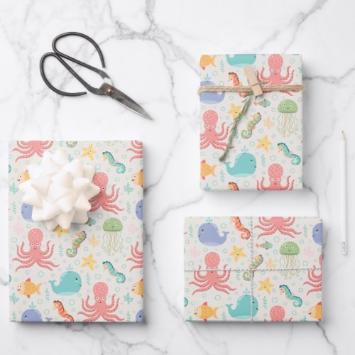 Under the Sea Octopus Sea Horse Whale Starfish Wrapping Paper Sheets