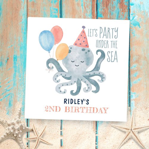 Under The Sea Octopus Watercolor Beach Birthday Napkins