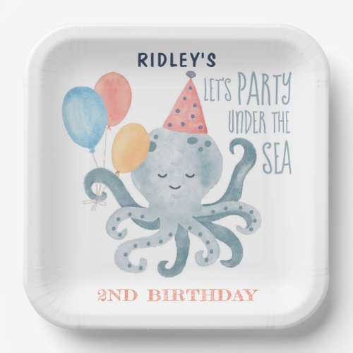 Under The Sea Octopus Watercolor Birthday Paper Plates