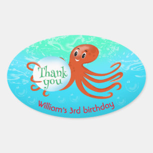 Under The Sea Octopus With Bubble Birthday Party Oval Sticker