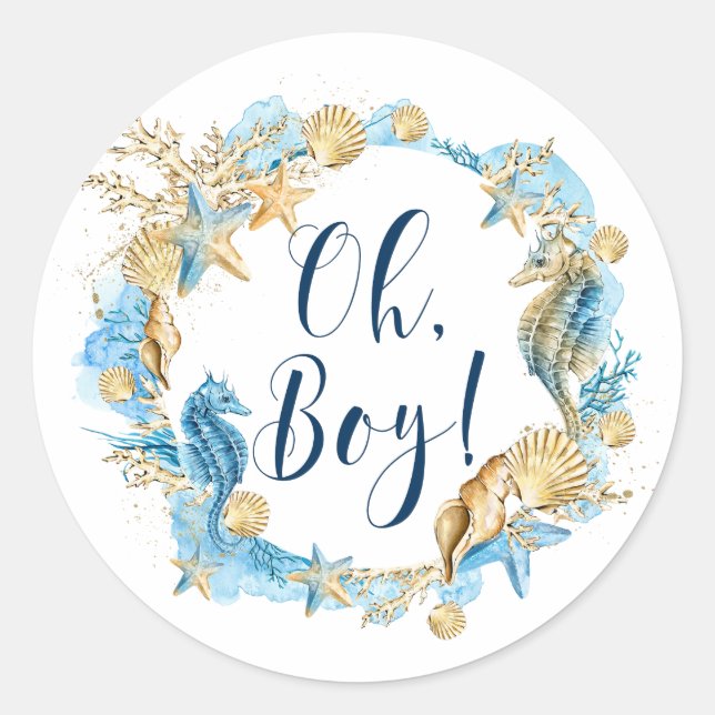 Under the Sea | Oh Boy Baby Shower Classic Round Sticker (Front)