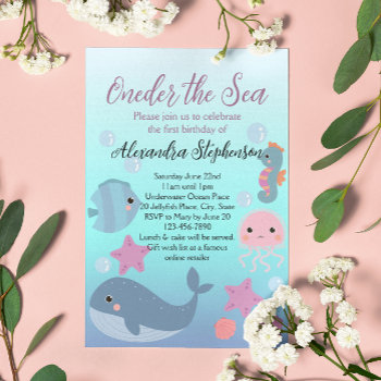 Under The Sea One Ocean Beach Girls First Birthday Invitation by CustomInvites at Zazzle