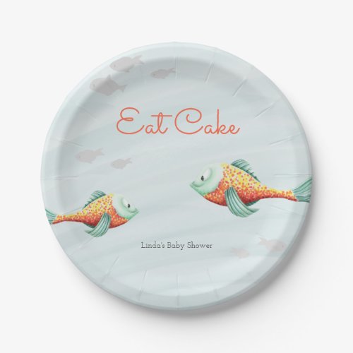 Under the Sea Orange and Green Fish Neutral Paper Plates