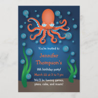 Under the Sea Orange Octopus Birthday Invitations