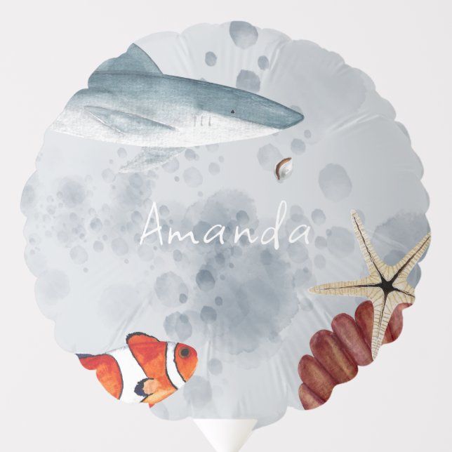 Under The Sea Party Animals Shark Fish Blue Balloon (Front)