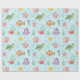 Under the Sea Party Colourful Ocean Creatures Wrapping Paper