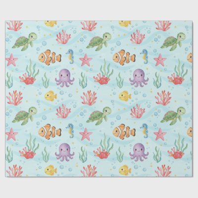 Under the Sea Party Colourful Ocean Creatures Wrapping Paper