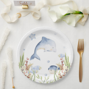 Under the Sea Party Decor, Dolphin Birthday Paper Plates