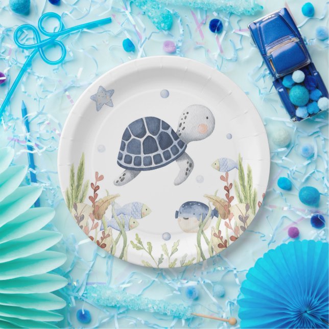 Under the Sea Party Decor, Turtle Birthday Paper Plates (Party)