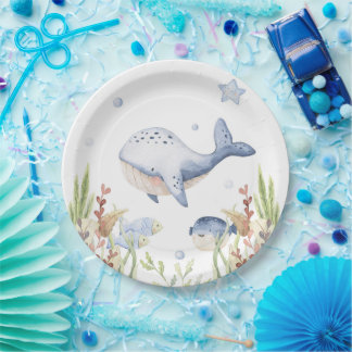 Under the Sea Party Decor, Whale Birthday Paper Plates