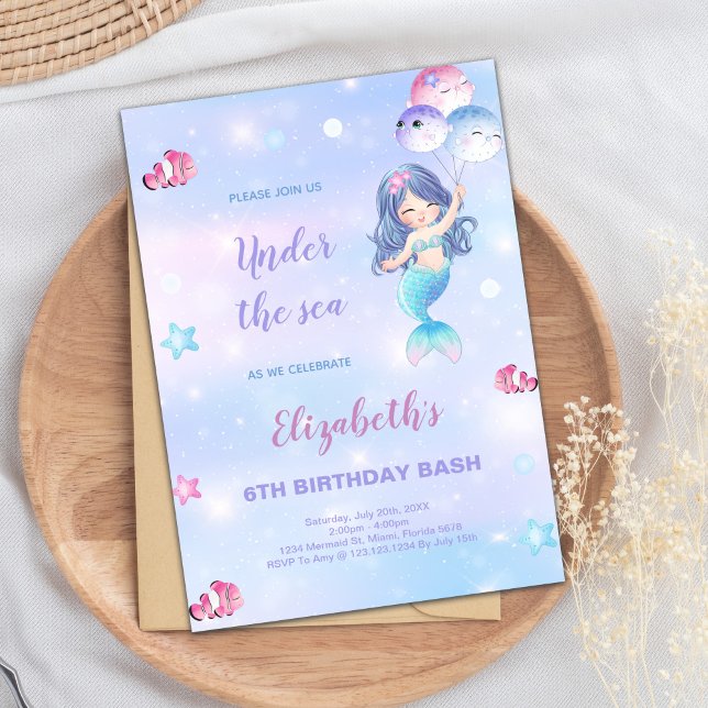 Under the Sea Party for Girls with Tail Design Invitation (Creator Uploaded)