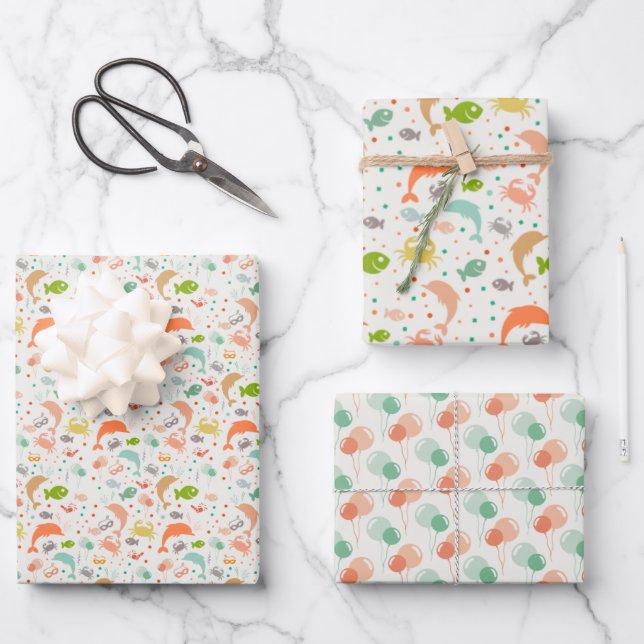 Under The Sea Party Wrapping Paper Set of 3 (Front)