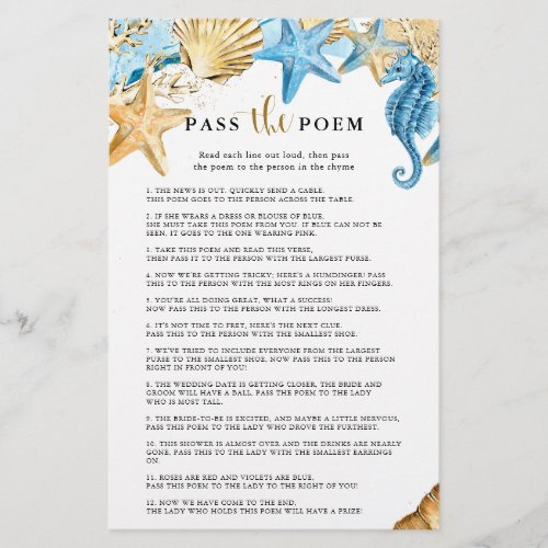 Under the Sea Pass the Poem Bridal Shower Game