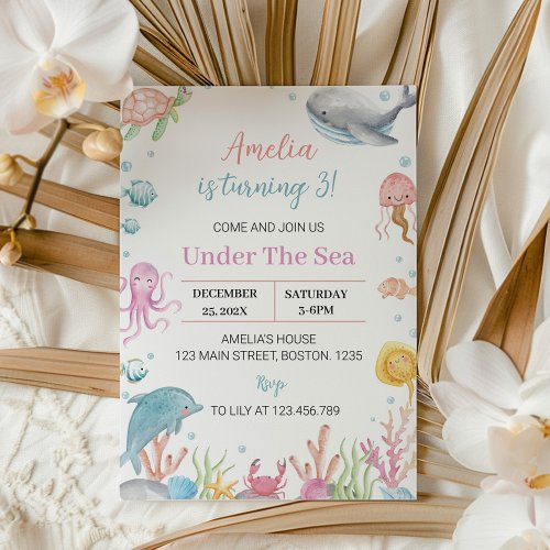 Under The Sea Pastel Birthday Invitation Ocean 