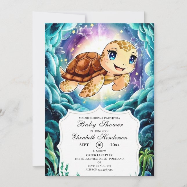 Under the Sea Pastel Turtle Baby Shower Invitation (Front)