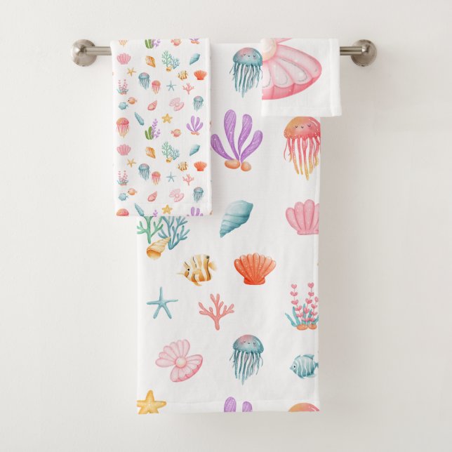 Under The Sea Pattern Bath Towel Set (Insitu)