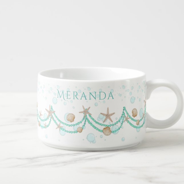 Under the Sea Pearls and Sea Shells Personalized  Bowl (Left)