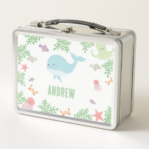 Under the Sea Personalized Cute Whale Kids Pastel Metal Lunch Box
