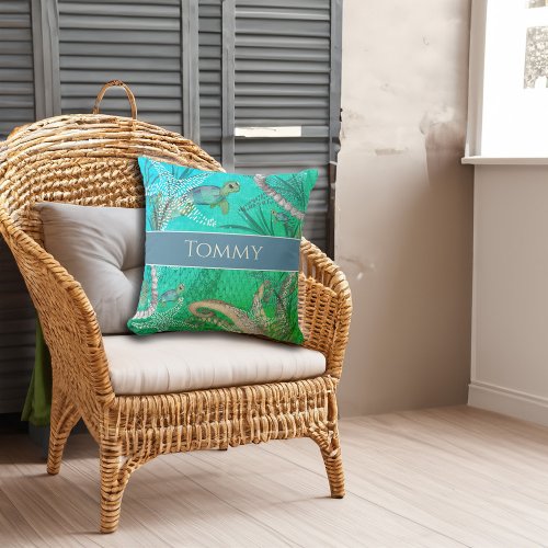 Under the Sea Personalized Turtle Throw Pillow