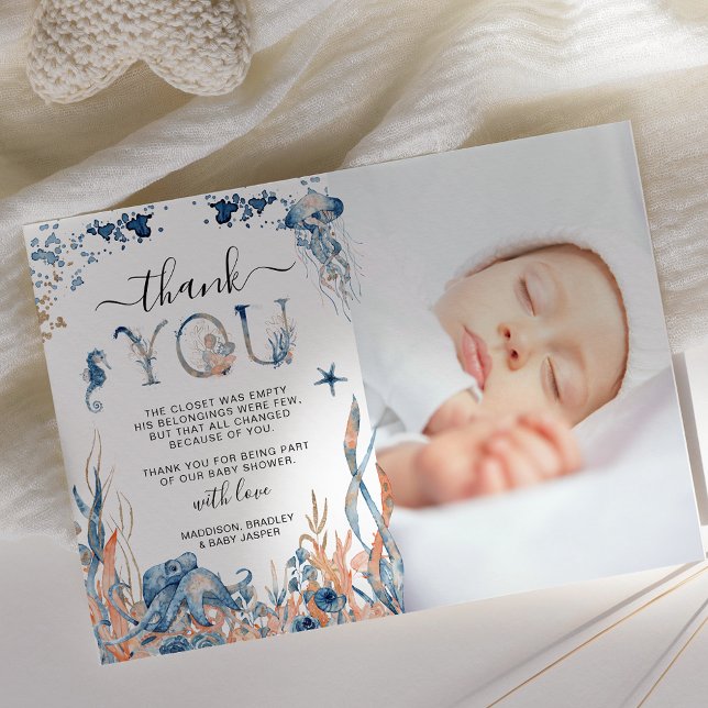 Under-the-Sea Photo Baby Shower Thank You Card (Creator Uploaded)