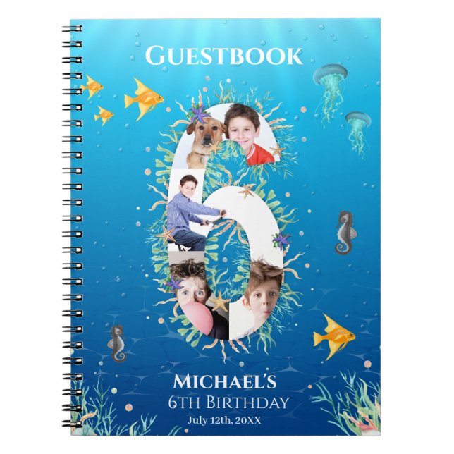 Under The Sea Photo Big 6th Birthday Guest Book (Front)
