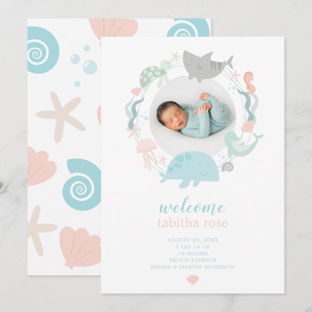 Under The Sea Photo Birth Announcement (Front/Back)