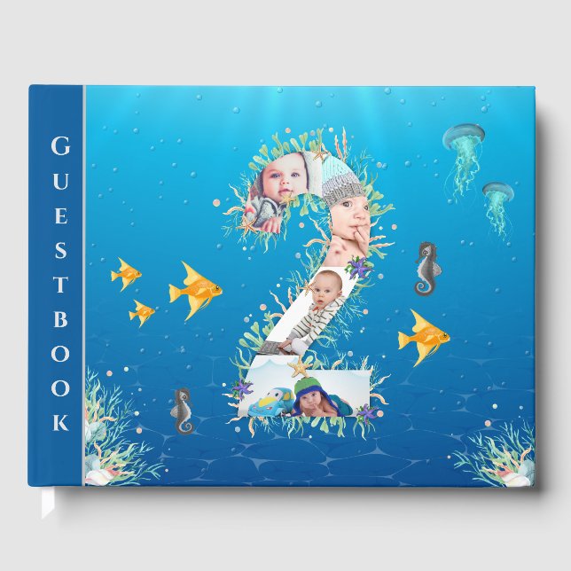 Under The Sea Photo Collage Big 2nd Birthday Guest Book (Front)