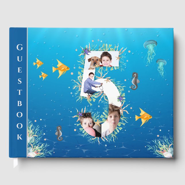Under The Sea Photo Collage Big 5th Birthday Guest Book (Front)