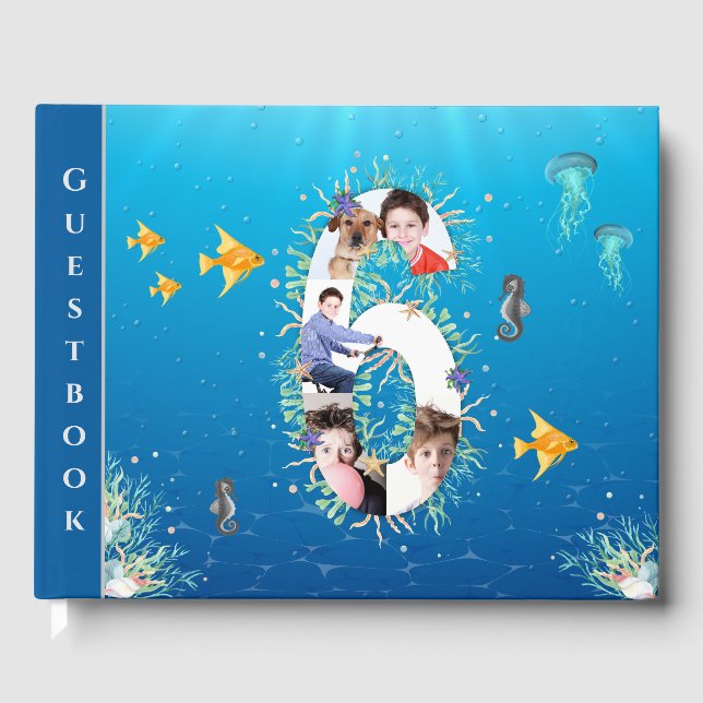 Under The Sea Photo Collage Big 6th Birthday Guest Book (Front)