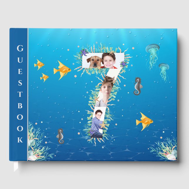 Under The Sea Photo Collage Big 7th Birthday Guest Book (Front)