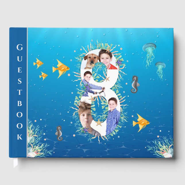 Under The Sea Photo Collage Big 8th Birthday Guest Book (Front)