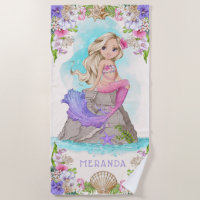 Under the Sea Pink and Purple Mermaid (Blonde)  Beach Towel