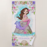 Under The Sea Pink And Purple Mermaid (brunette) Beach Towel at Zazzle