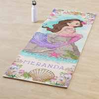 Under the Sea Pink and Purple Mermaid (Brunette)  Yoga Mat