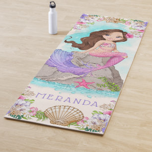 Under the Sea Pink and Purple Mermaid (Brunette) Yoga Mat