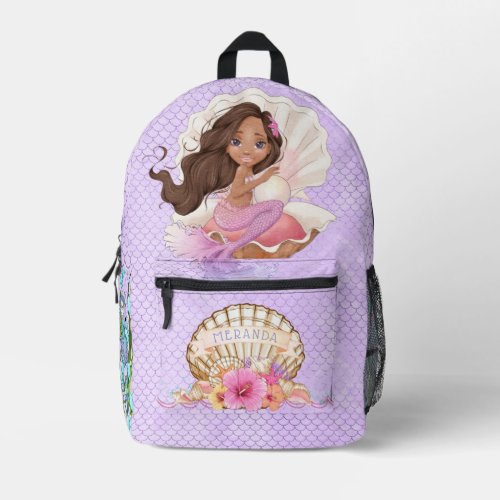 Under the Sea Pink and Purple Mermaid Dk Skin Printed Backpack