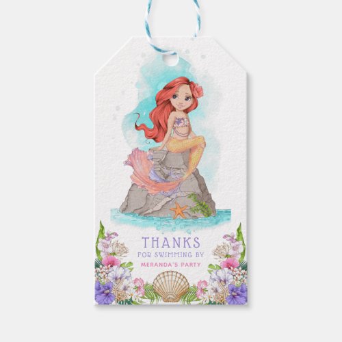 Under the Sea Pink and Purple Mermaid Red Hair Gift Tags