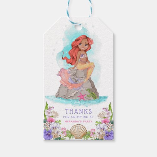 Under the Sea Pink and Purple Mermaid Red Hair  Gift Tags