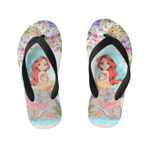 Under the Sea Pink and Purple Mermaid (Red Hair) Kid's Flip Flops