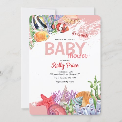 Under the Sea Pink Baby Shower Invitation