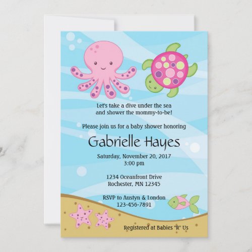 Under the Sea Pink Baby Shower Invitations