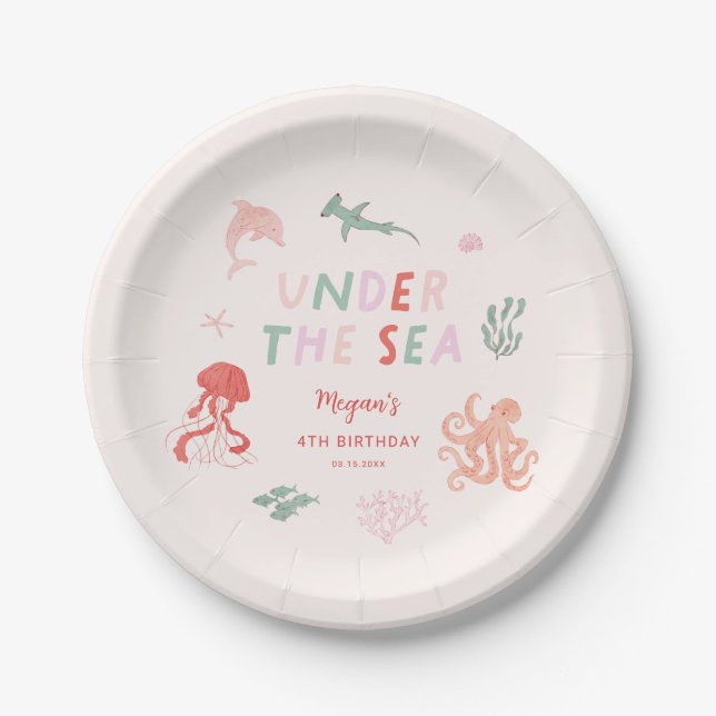 Under The Sea Pink Birthday Party Paper Plates (Front)