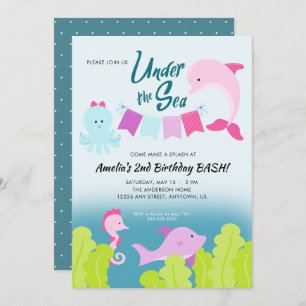 Under the Sea Pink Dolphin Girl's Birthday Party Invitation