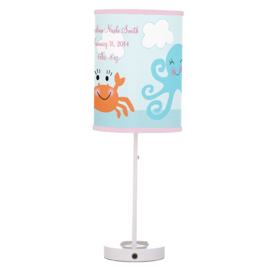 Under the Sea Pink/Girl Baby Nursery Lamp (Back)